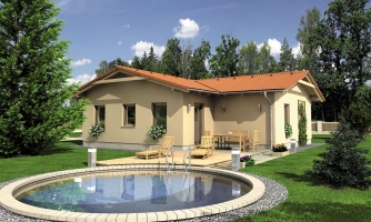 L-shaped house with a gable roof.